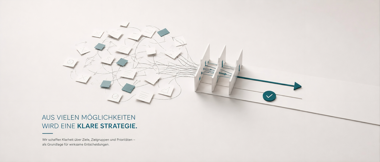 Ziele, Zielgruppen und Maßnahmen werden zu einer klaren Marketingstrategie geordnet.