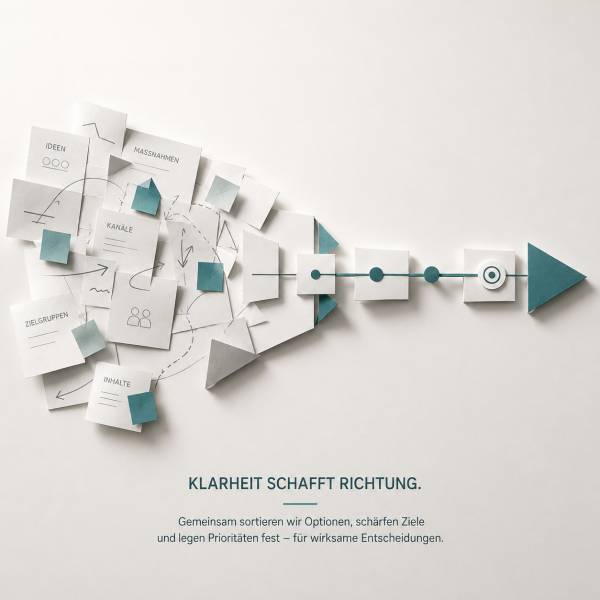 Strategie, Positionierung und Marketingplanung führen zu einer klaren Richtung.